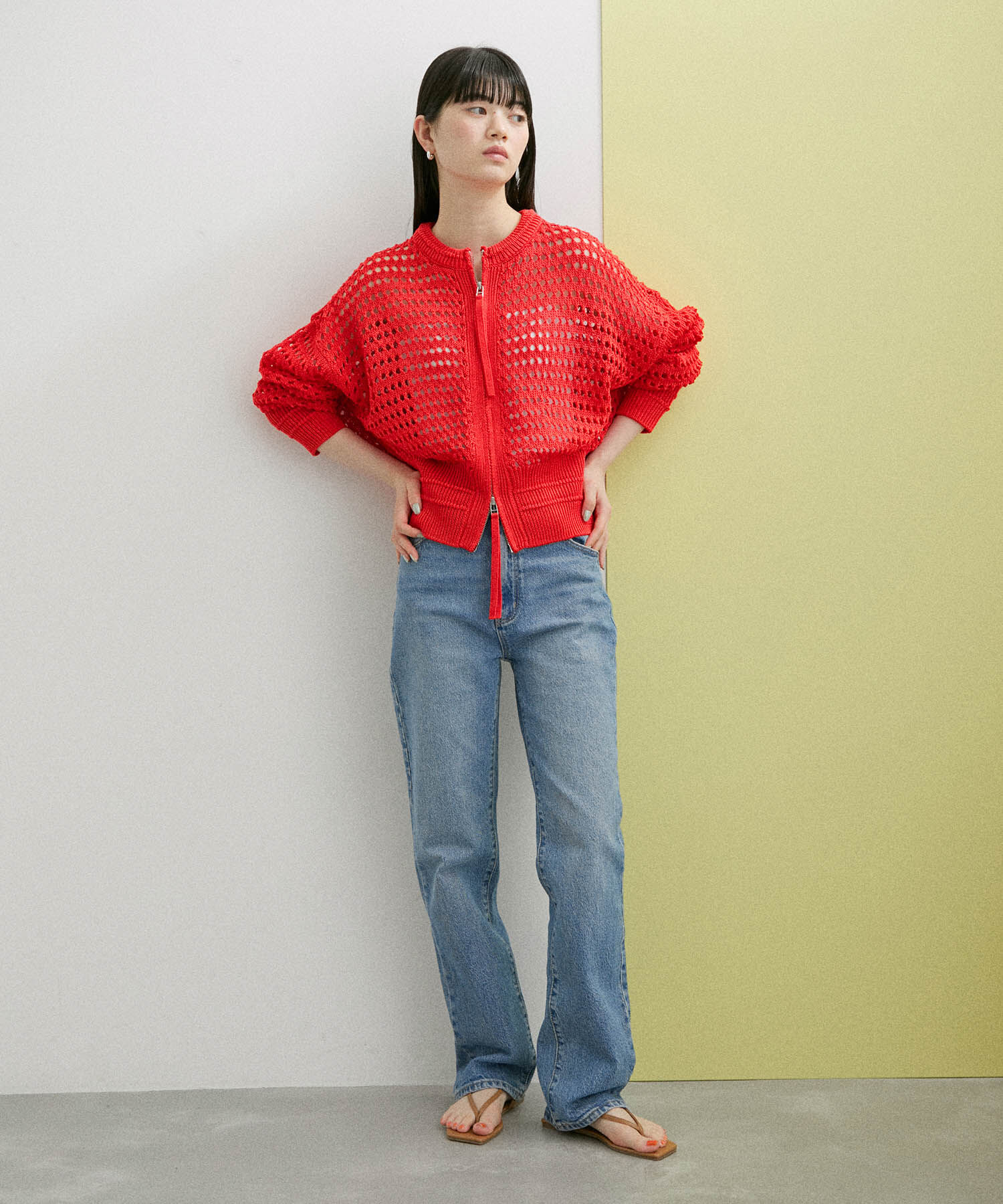 ADAM ET ROPE'「【WEB限定】メッシュニットブルゾン」|カーディガン|