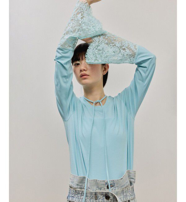 ADAM ET ROPE'「レースカフストップス」|Tシャツ・カットソー|サックス(48)