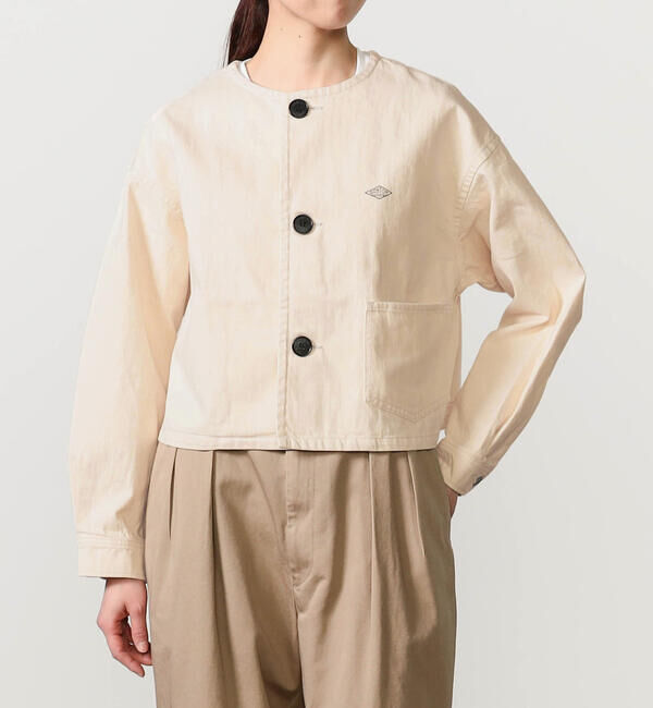 DANTON「DANTON | カツラギコットン ノーカラーショートジャケット WOMEN」|ノーカラージャケット|ECRU