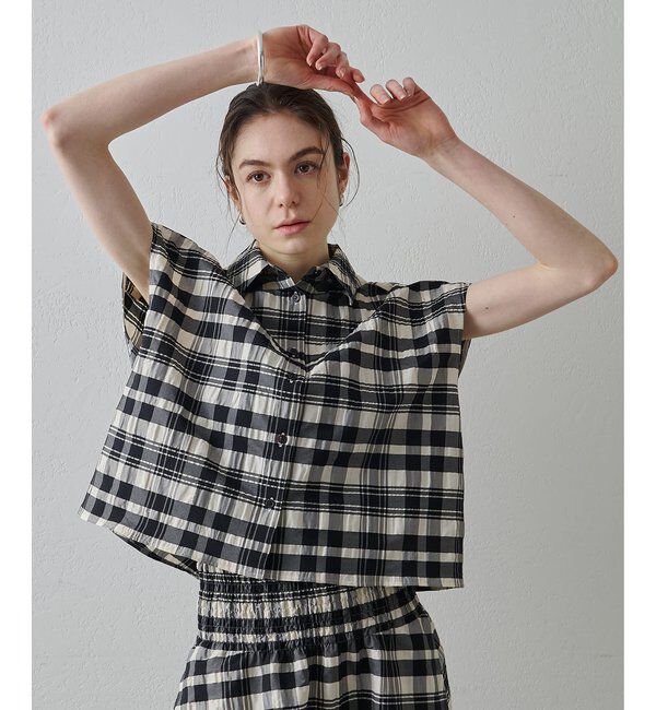  「【Drawing Numbers】チェックジャガードフレンチシャツ」|シャツ・ブラウス|ホワイト