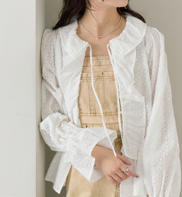  「フラワー刺繍フリルブラウス」|シャツ・ブラウス|