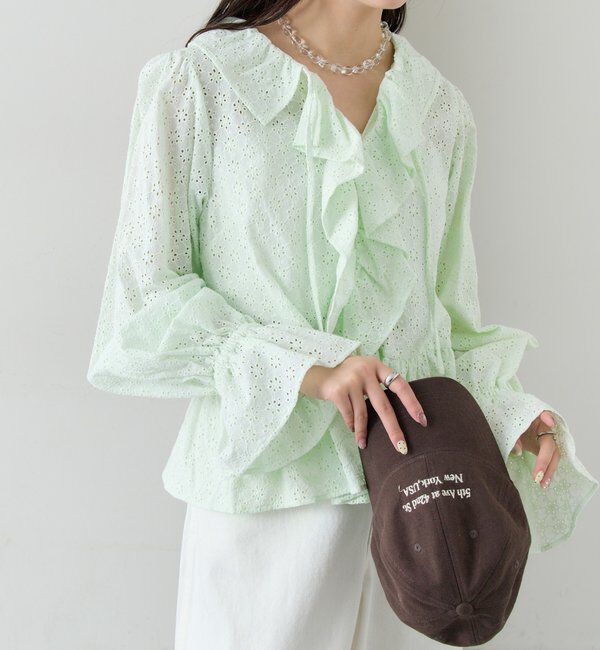  「フラワー刺繍フリルブラウス」|シャツ・ブラウス|