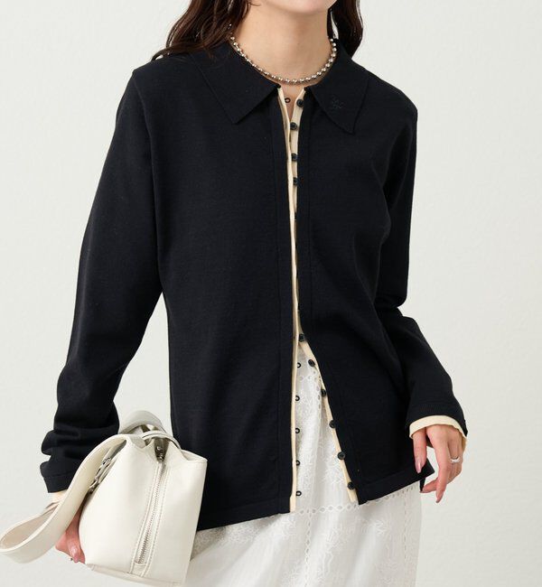  「長袖ポロニット」|カーディガン|ブラック