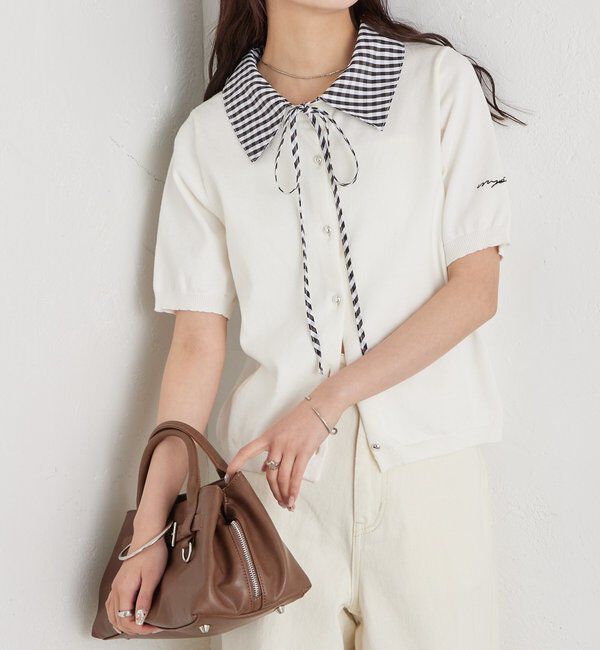  「ギンガムチェック襟付きカーディガン」|カーディガン|