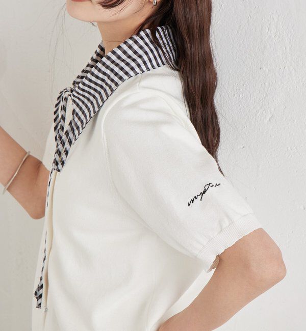  「ギンガムチェック襟付きカーディガン」|カーディガン|