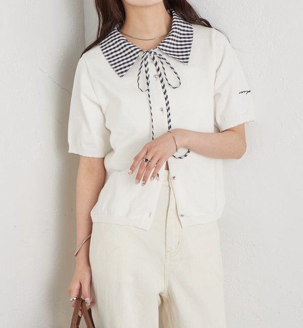  「ギンガムチェック襟付きカーディガン」|カーディガン|