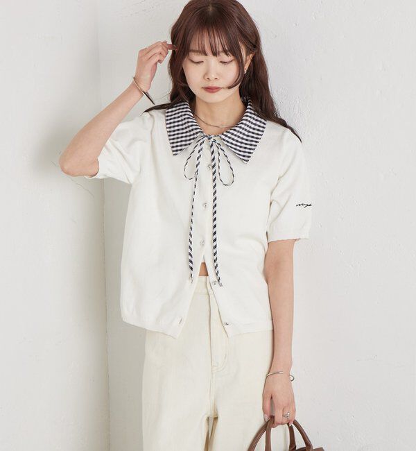  「ギンガムチェック襟付きカーディガン」|カーディガン|