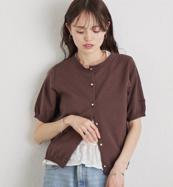  「ギンガムチェック襟付きカーディガン」|カーディガン|ブラウン