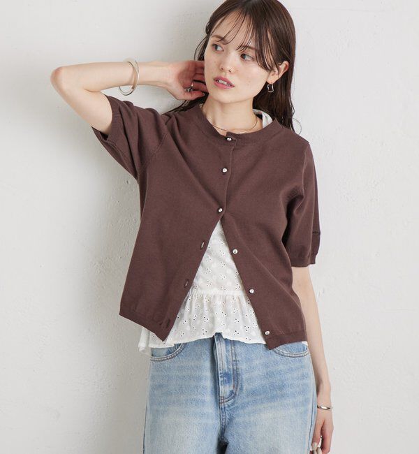  「ギンガムチェック襟付きカーディガン」|カーディガン|