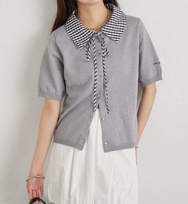  「ギンガムチェック襟付きカーディガン」|カーディガン|