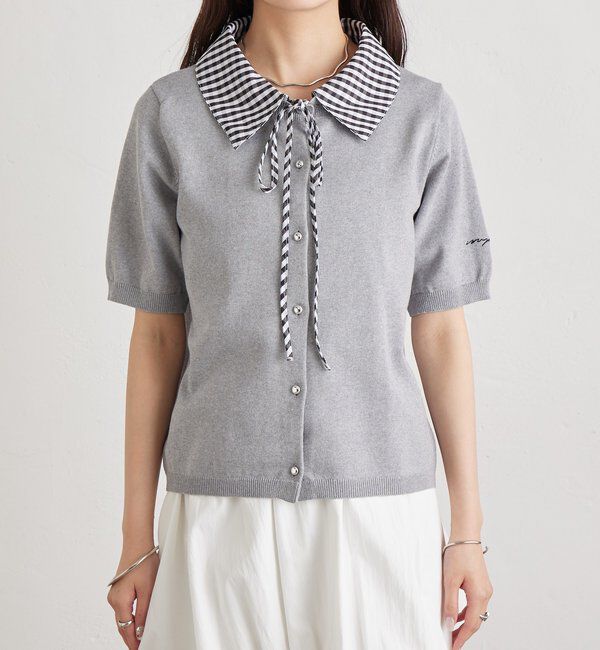  「ギンガムチェック襟付きカーディガン」|カーディガン|