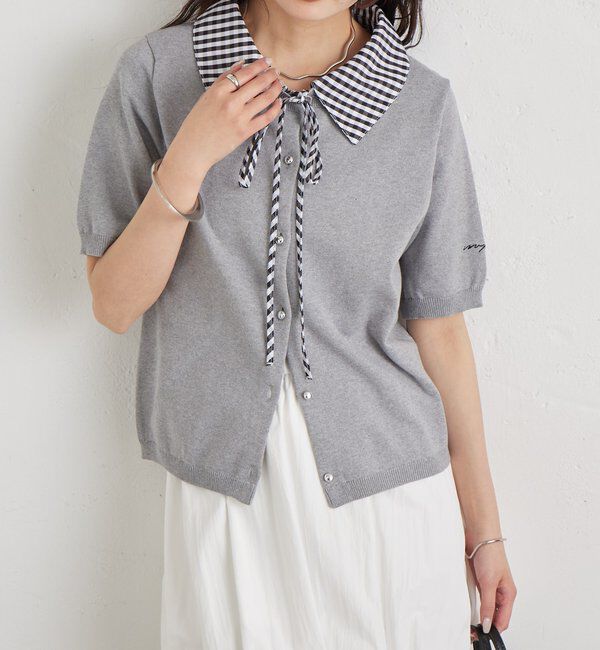  「ギンガムチェック襟付きカーディガン」|カーディガン|