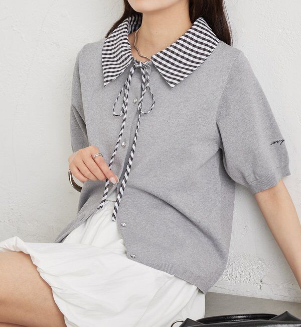  「ギンガムチェック襟付きカーディガン」|カーディガン|