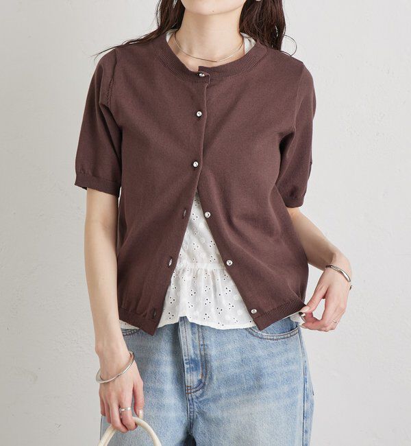  「ギンガムチェック襟付きカーディガン」|カーディガン|