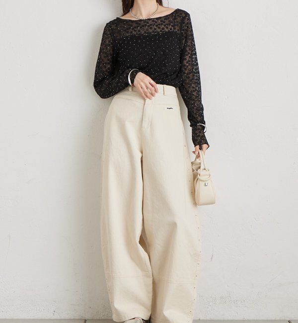  「シャイニーレースロングTシャツ」|Tシャツ・カットソー|