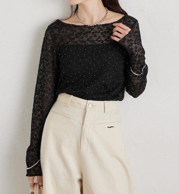  「シャイニーレースロングTシャツ」|Tシャツ・カットソー|