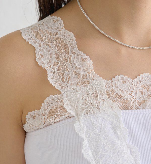  「パット付きVレースタンクトップ」|キャミソール|