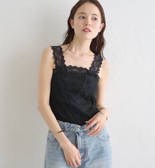  「パット付きVレースタンクトップ」|キャミソール|