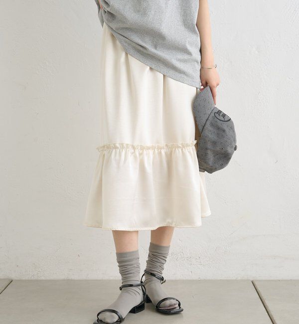  「サテンティアードミドルスカート」|スカート|