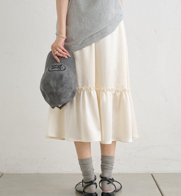  「サテンティアードミドルスカート」|スカート|