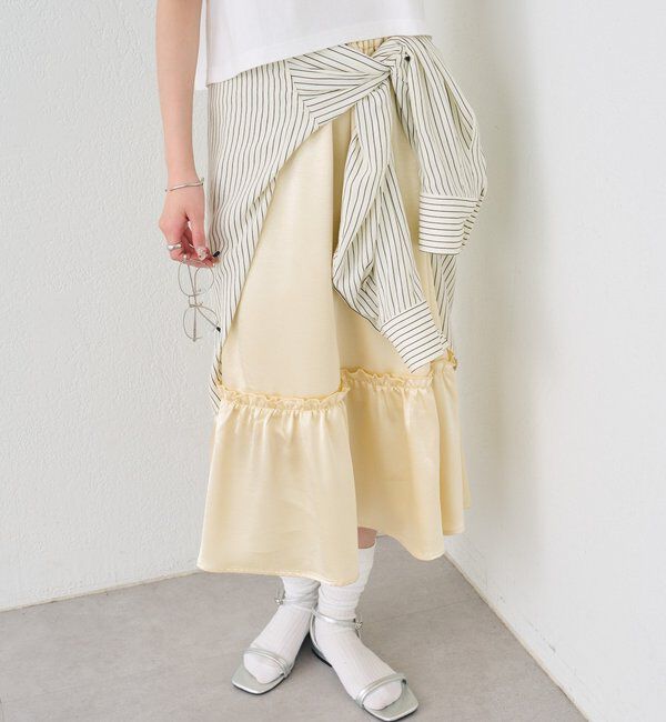  「サテンティアードミドルスカート」|スカート|イエロー