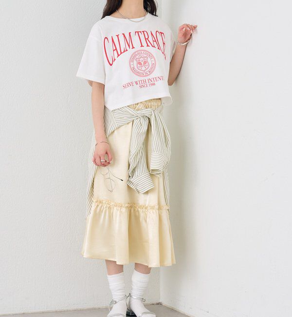  「サテンティアードミドルスカート」|スカート|