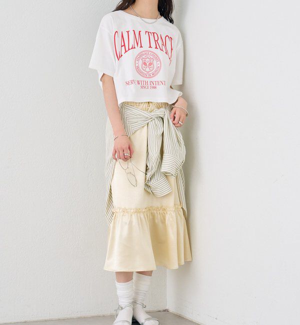  「サテンティアードミドルスカート」|スカート|