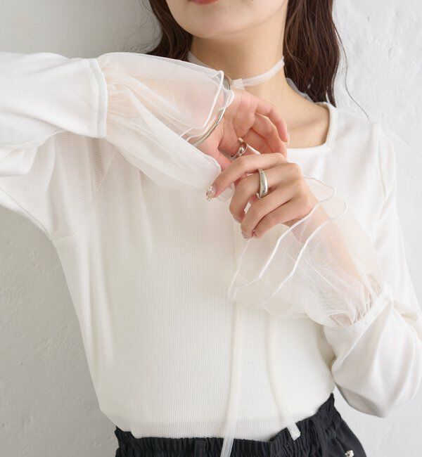  「袖口チュールロンT」|Tシャツ・カットソー|