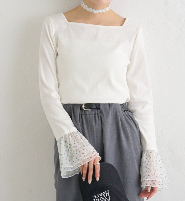  「袖口チュールロンT」|Tシャツ・カットソー|