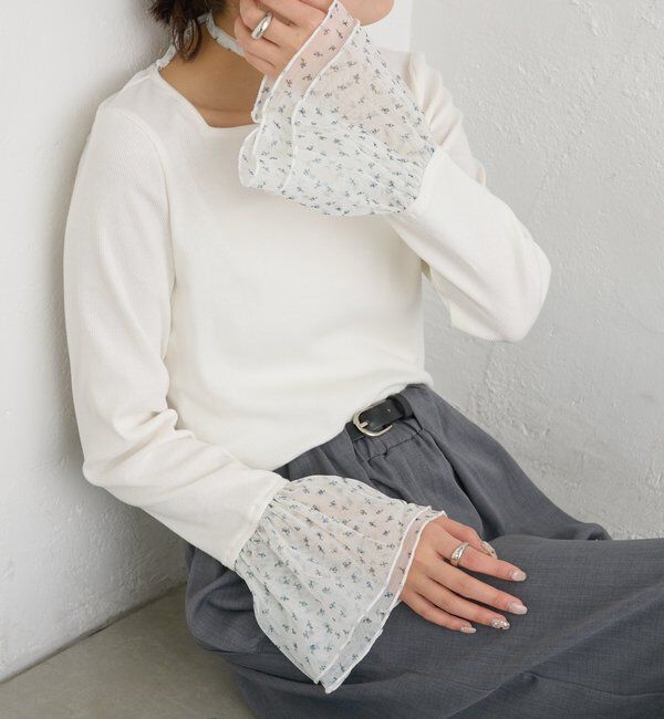  「袖口チュールロンT」|Tシャツ・カットソー|