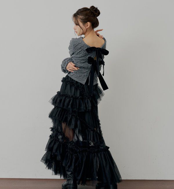  「【SALON by Chico】前後2wayフロントリボン配色カーディガン」|カーディガン|