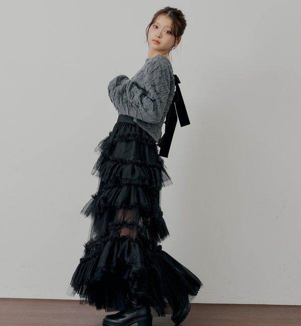  「【SALON by Chico】前後2wayフロントリボン配色カーディガン」|カーディガン|