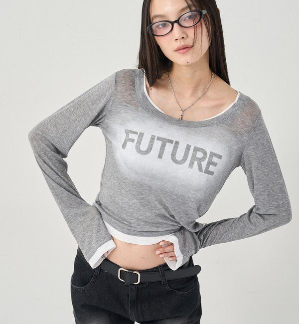  「スプレーロゴレイヤードシアートップス」|Tシャツ・カットソー|