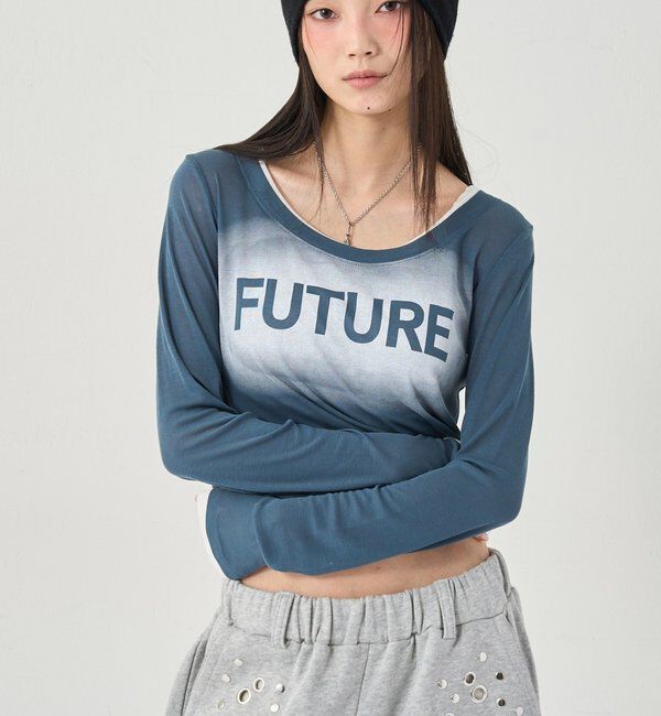  「スプレーロゴレイヤードシアートップス」|Tシャツ・カットソー|