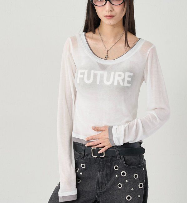  「スプレーロゴレイヤードシアートップス」|Tシャツ・カットソー|