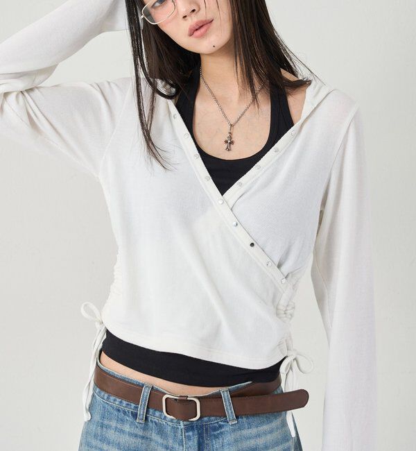  「スタッズリブカシュクールフーディ」|パーカー|