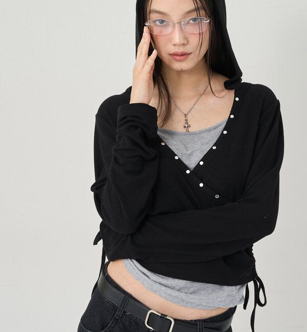  「スタッズリブカシュクールフーディ」|パーカー|