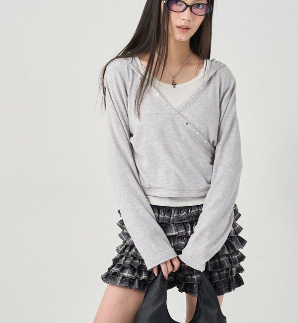  「スタッズリブカシュクールフーディ」|パーカー|