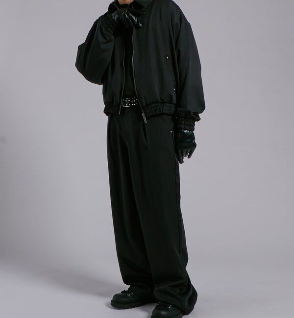  「ヘヴィトロピカル襟レザー切り替えジップブルゾン」|ブルゾン・スタジャン|