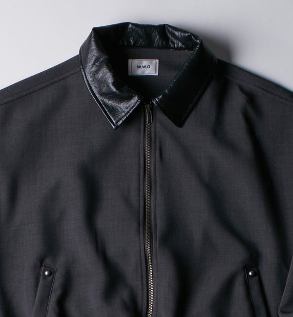  「ヘヴィトロピカル襟レザー切り替えジップブルゾン」|ブルゾン・スタジャン|