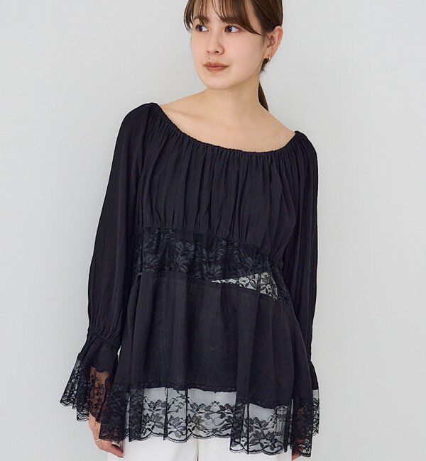  「【26SS予約】レースチュニックブラウス」|シャツ・ブラウス|ブラック