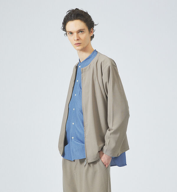 ABAHOUSE「【セットアップ対応】ノーカラー ジップ 　ブルゾン」|ブルゾン・スタジャン|グレージュ