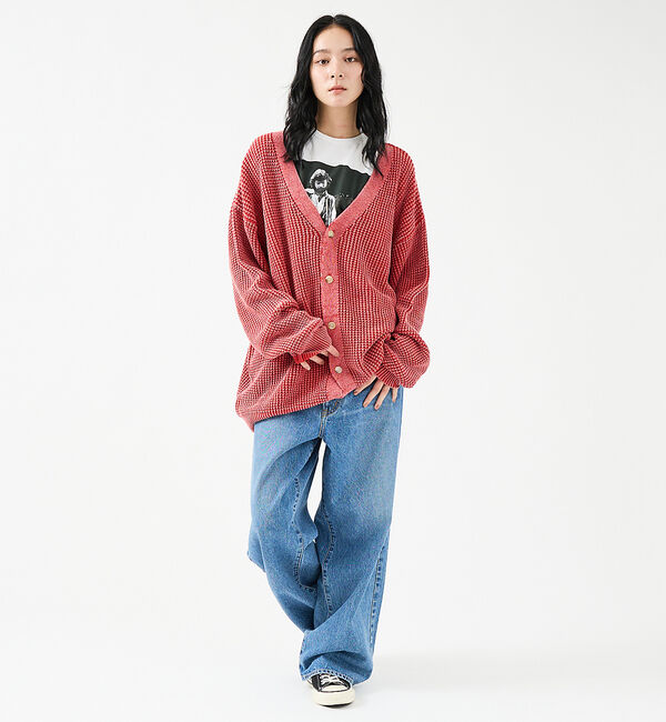 ABAHOUSE「【Revo.レボ】パウダーブリーチ加工ワッフルコットンニットカーディガン/ユニセ」|カーディガン|