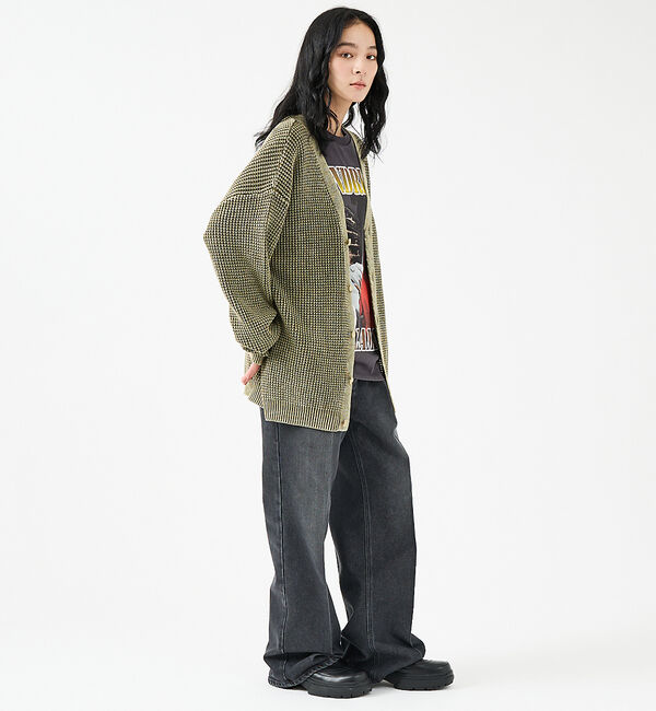 ABAHOUSE「【Revo.レボ】パウダーブリーチ加工ワッフルコットンニットカーディガン/ユニセ」|カーディガン|