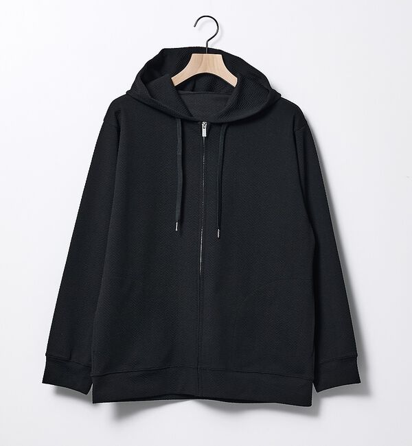 ABAHOUSE「ヘリンボーン ジャガード ジップパーカー【予約】」|パーカー|ブラック