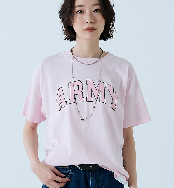 Rouge vif「【JOHNBULL/ジョンブル】ARMY プリント S/S Tシャツ / 半袖T」|Tシャツ・カットソー|ピンク