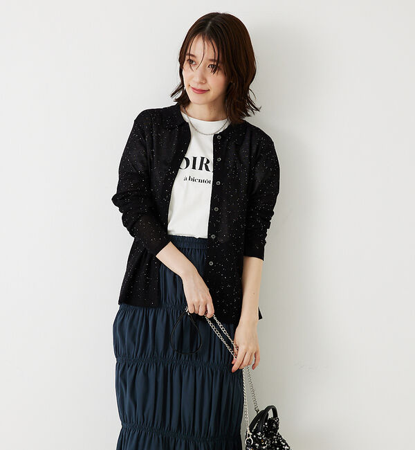 abahouse mavie「【アンサンブル対応】スパンコールシアーニットシャツ」|ニット・セーター|