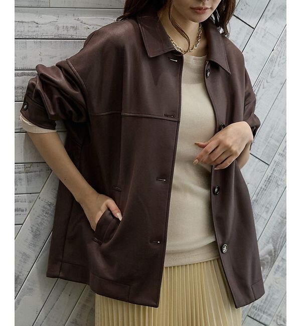 abahouse mavie「ソフトレザーライクブルゾン」|ブルゾン・スタジャン|ダークブラウン