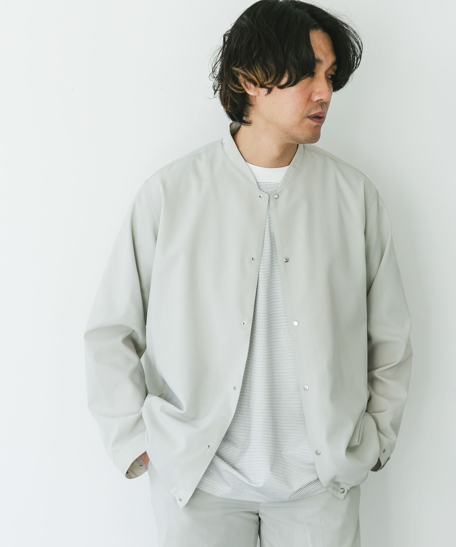 URBAN RESEARCH DOORS「『UR TECH DRYLUXE』『イージーケア/速乾/UVカット』ノーカラーブルゾン」|ブルゾン・スタジャン|ベージュ系その他