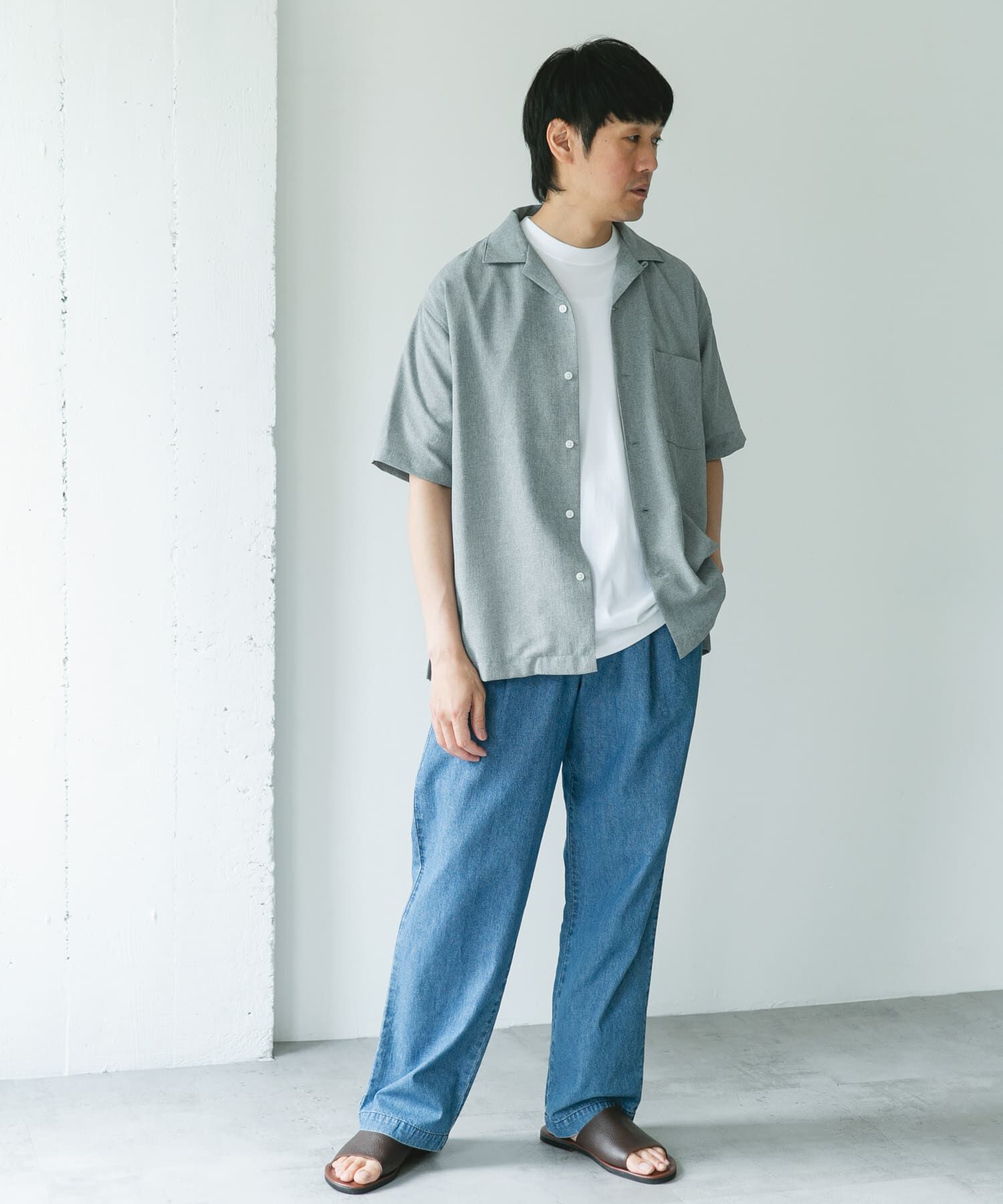 URBAN RESEARCH DOORS「マイクロサッカー オープンカラー ショートスリーブシャツ」|シャツ・ブラウス|